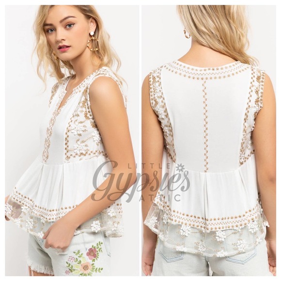 POL Babydoll Embroidery Peplum Top - Picture 3 of 12